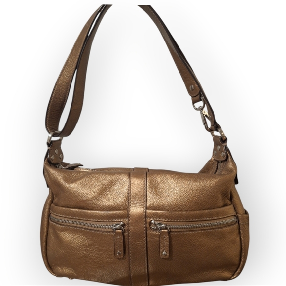 Tignanello Metallic Bronze Shoulder/Crossbody Leather Bag - Picture 1 of 9